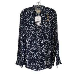 NWT Sandrine Rose Polka Dot Button Down Shirt Navy/White, Womens M